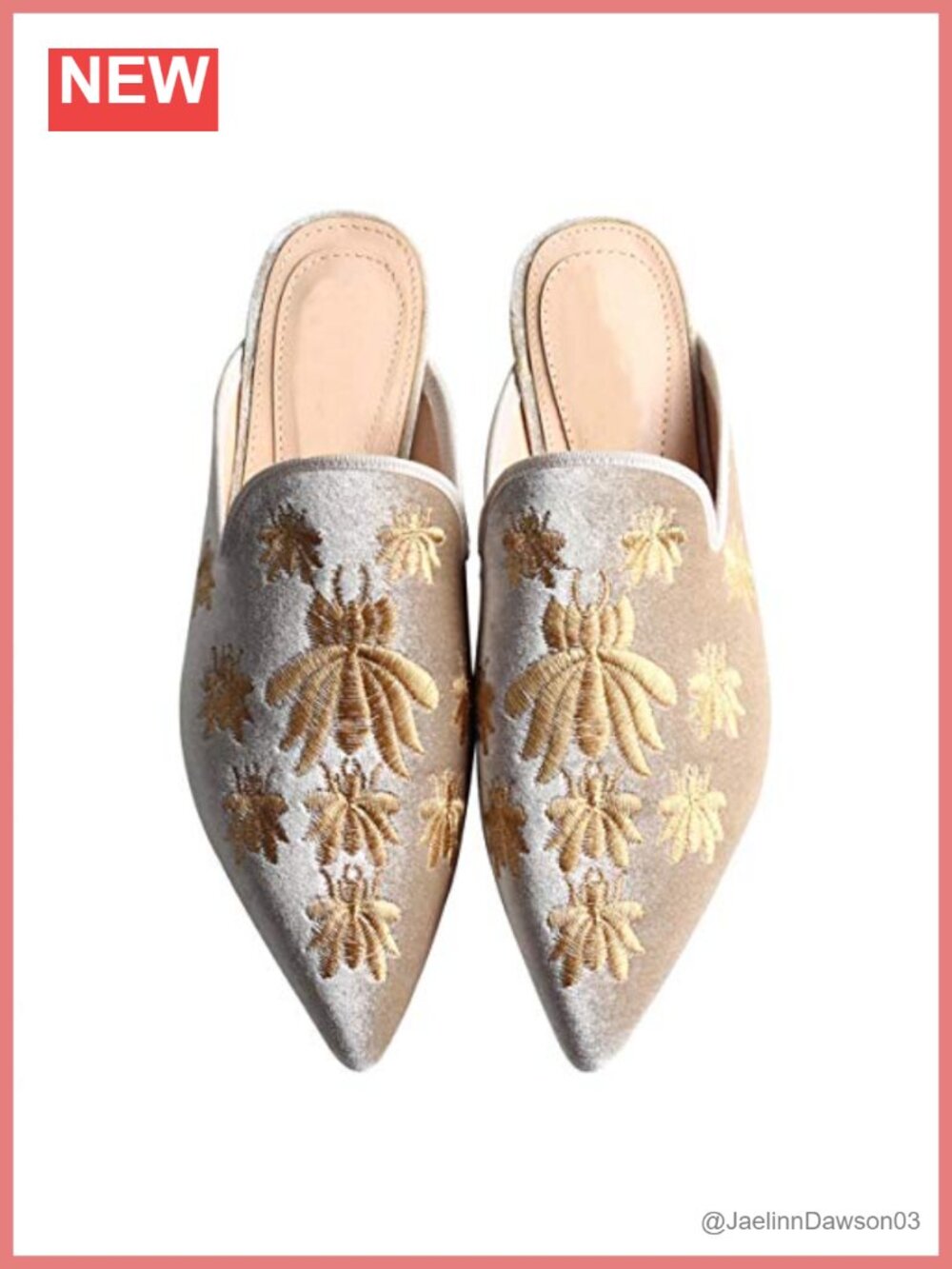 Women's Velvet Backless Pointed Toe Slip On Mule Loafers Embroidery Flats Shoes